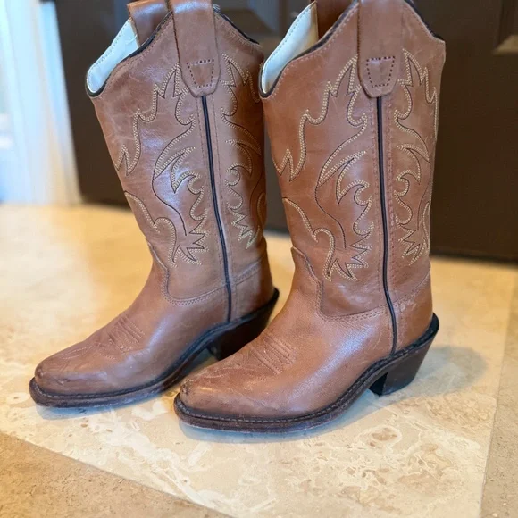Girls Old West Brown Leather Boots (Size 10) - Picture 2 of 7